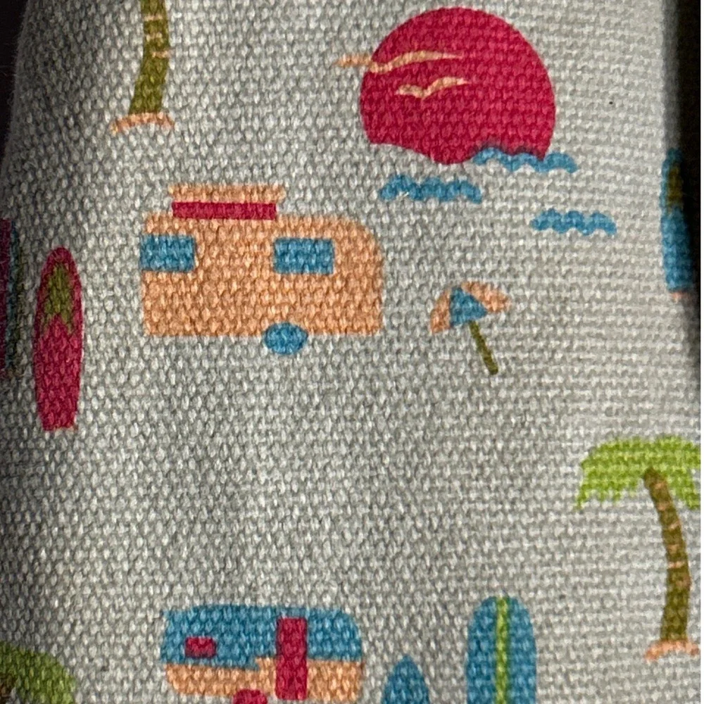 KAVU‎ Rope Bag Sling Backpack Summer Beach Camper Print Canvas Tan Pink Blue